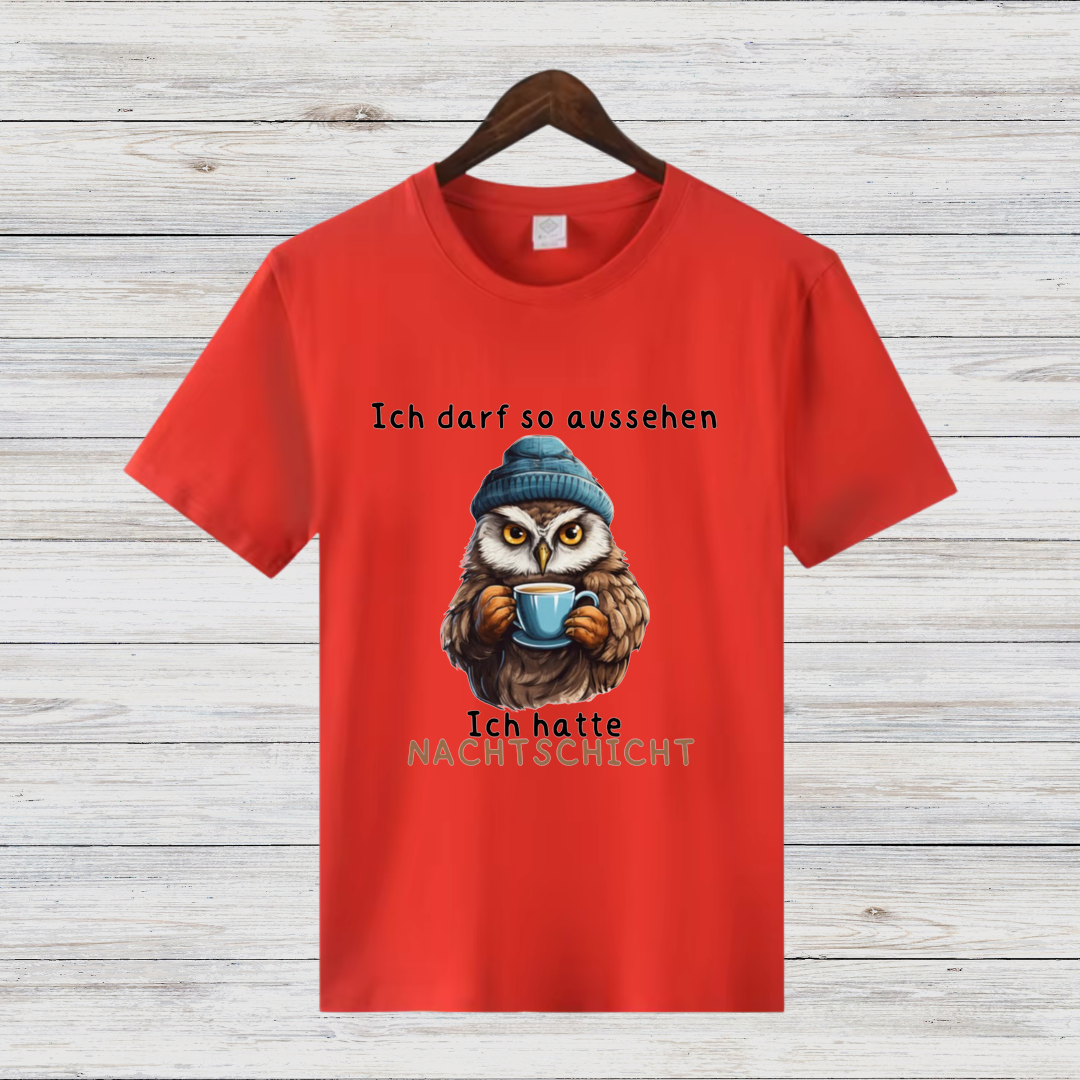 Nachtschicht Eule | Lustiges Damen T-Shirt | Humorvolles Design für kalte Wintertage | Statement Shirt für Frauen