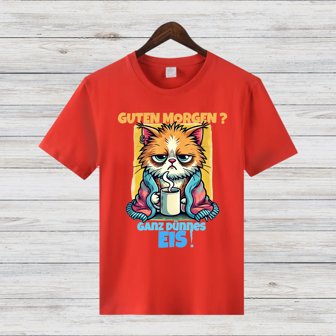 Mürrische Katze | Lustiges Kaffeeliebhaber-Shirt | Humorvolles Winterdesign | Statement Shirt für kalte Tage