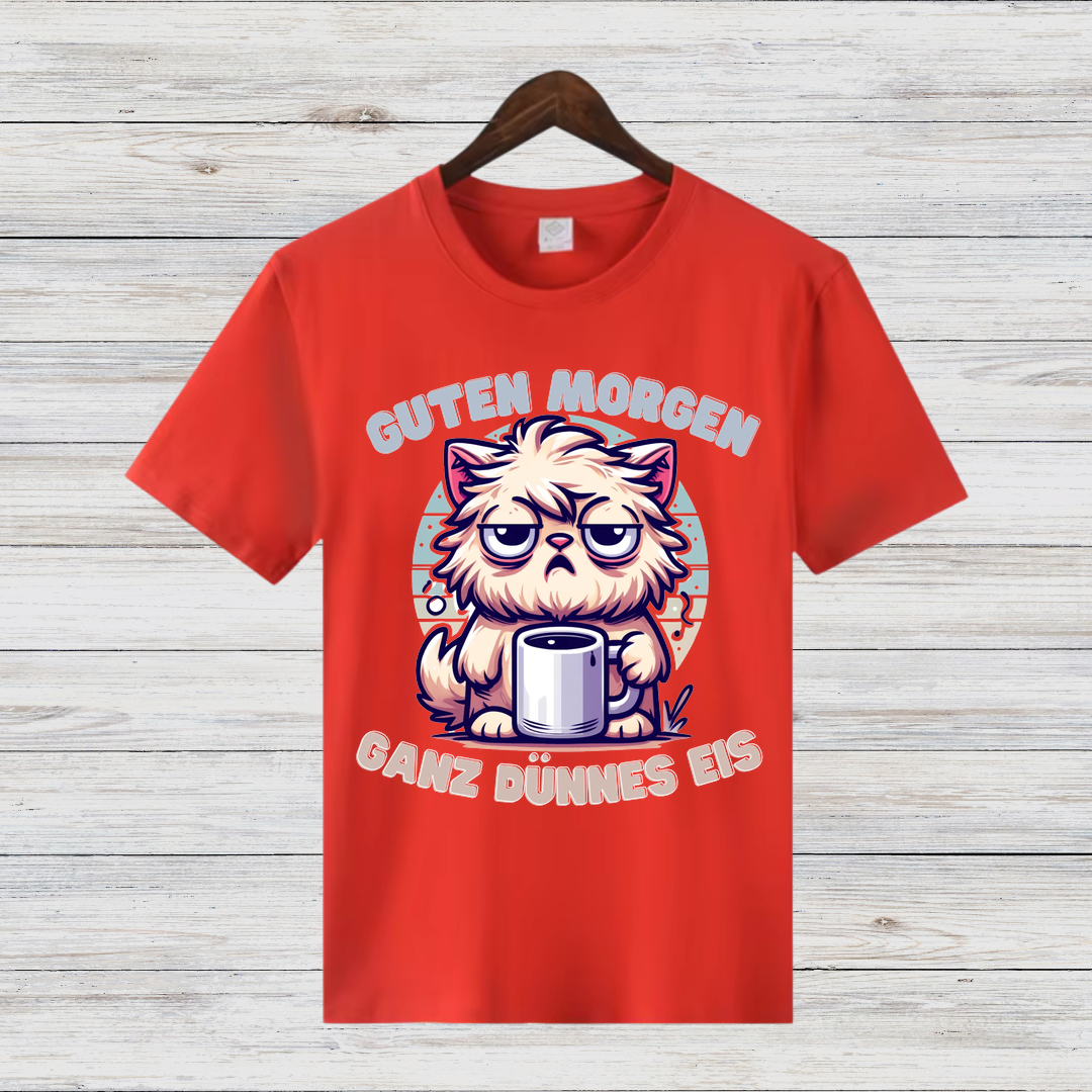 Guten Morgen Katze | Lustiges Wintershirt | Humorvolles Design für Morgenmuffel | Statement Shirt für kalte Tage