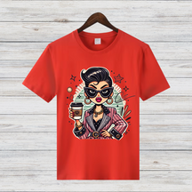 Kaffee-Queen Shirt | Stilvolles Damen T-Shirt | Vintage Pop-Art Design | Perfekt für Kaffeeliebhaberinnen | Statement Shirt für den Winter