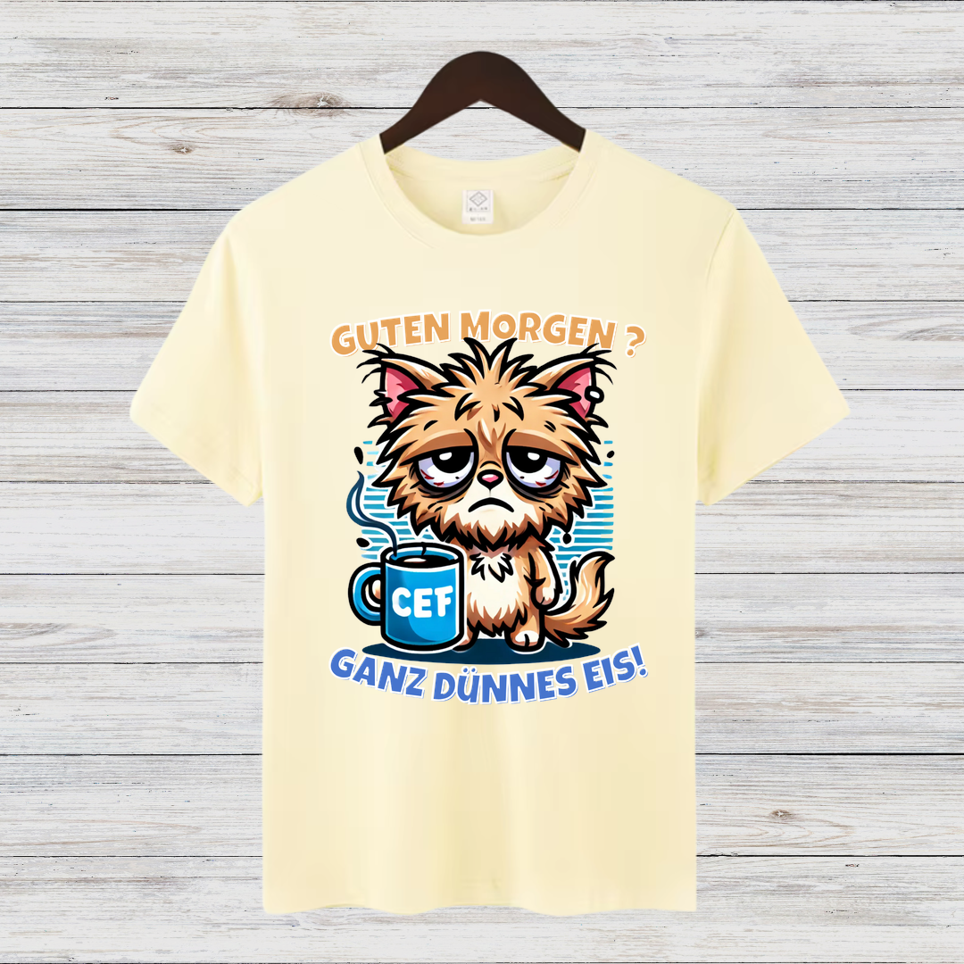 Guten Morgen Shirt | Lustiges Katzen T-Shirt | Humorvolles Statement für Morgenmuffel | Perfekt für kalte Wintertage