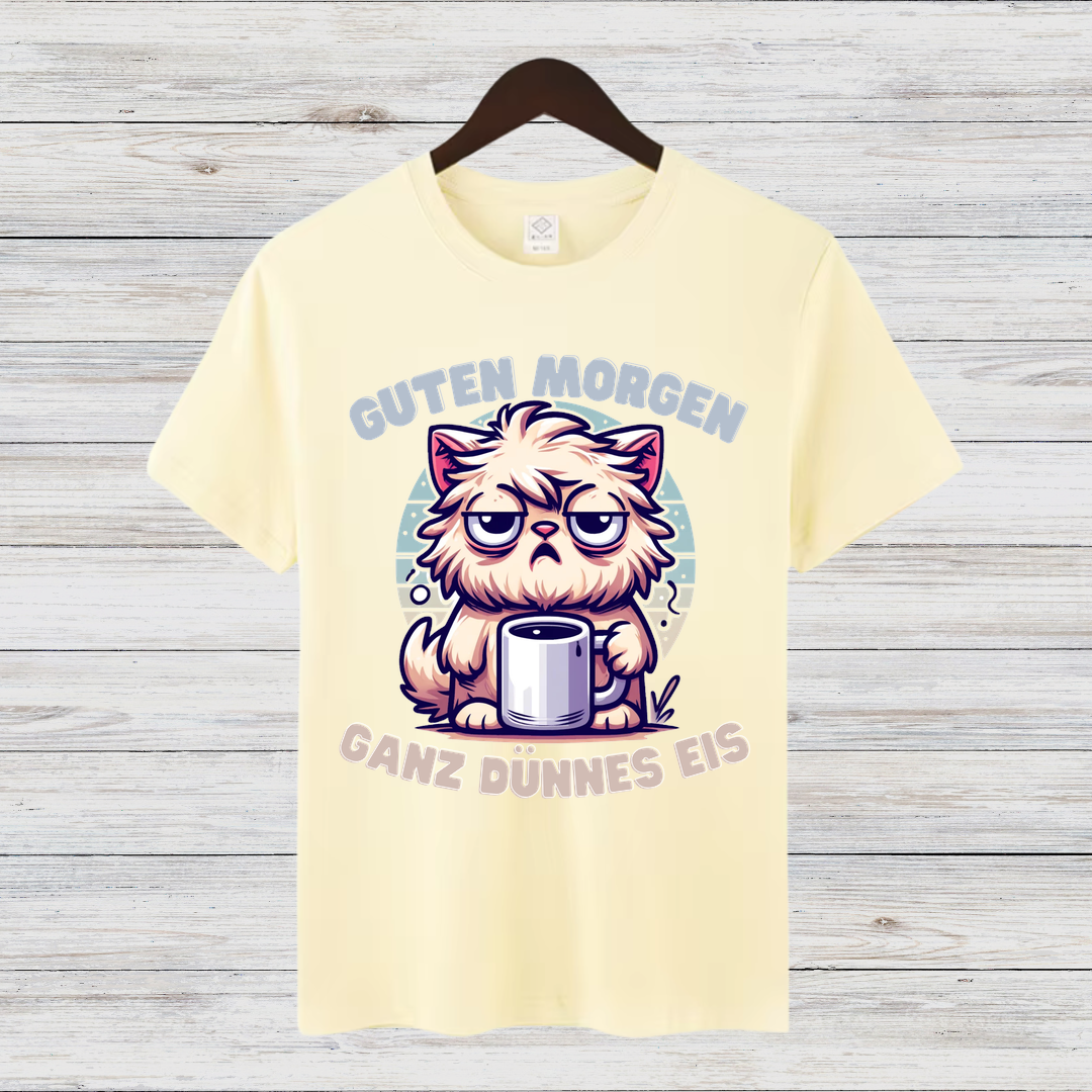 Guten Morgen Katze | Lustiges Wintershirt | Humorvolles Design für Morgenmuffel | Statement Shirt für kalte Tage