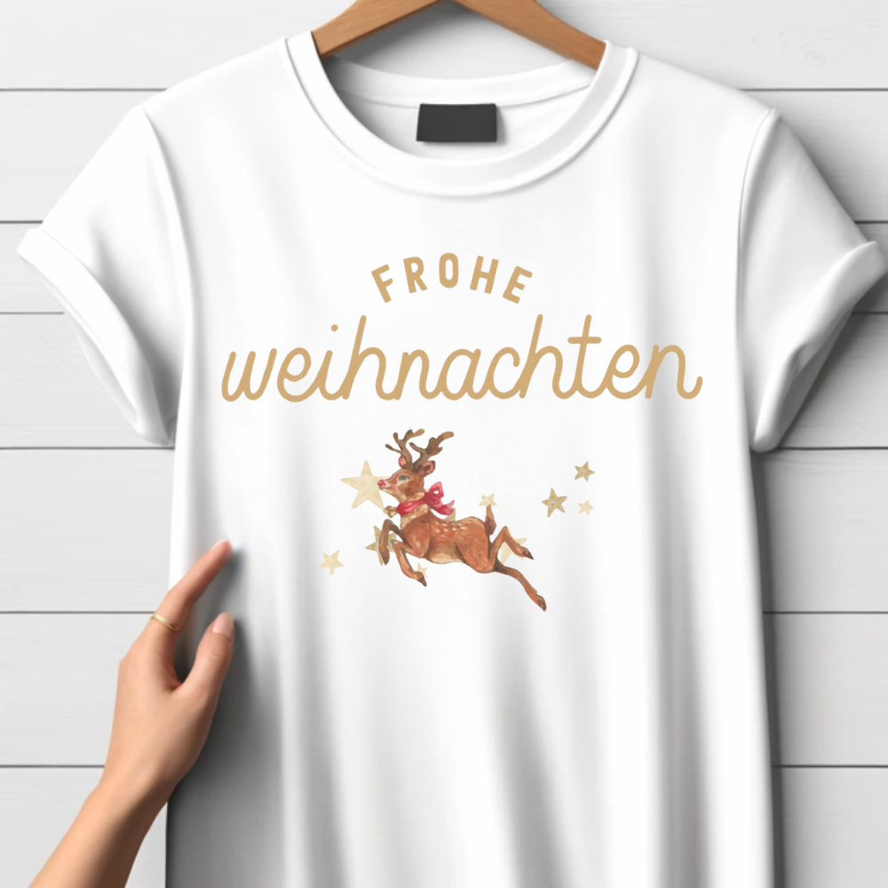 Frohe Weihnachten Shirt | Festliches Rentier Design | Damen Weihnachtsoutfit | Stilvoll & Bequem | Perfekt für die Winterzeit