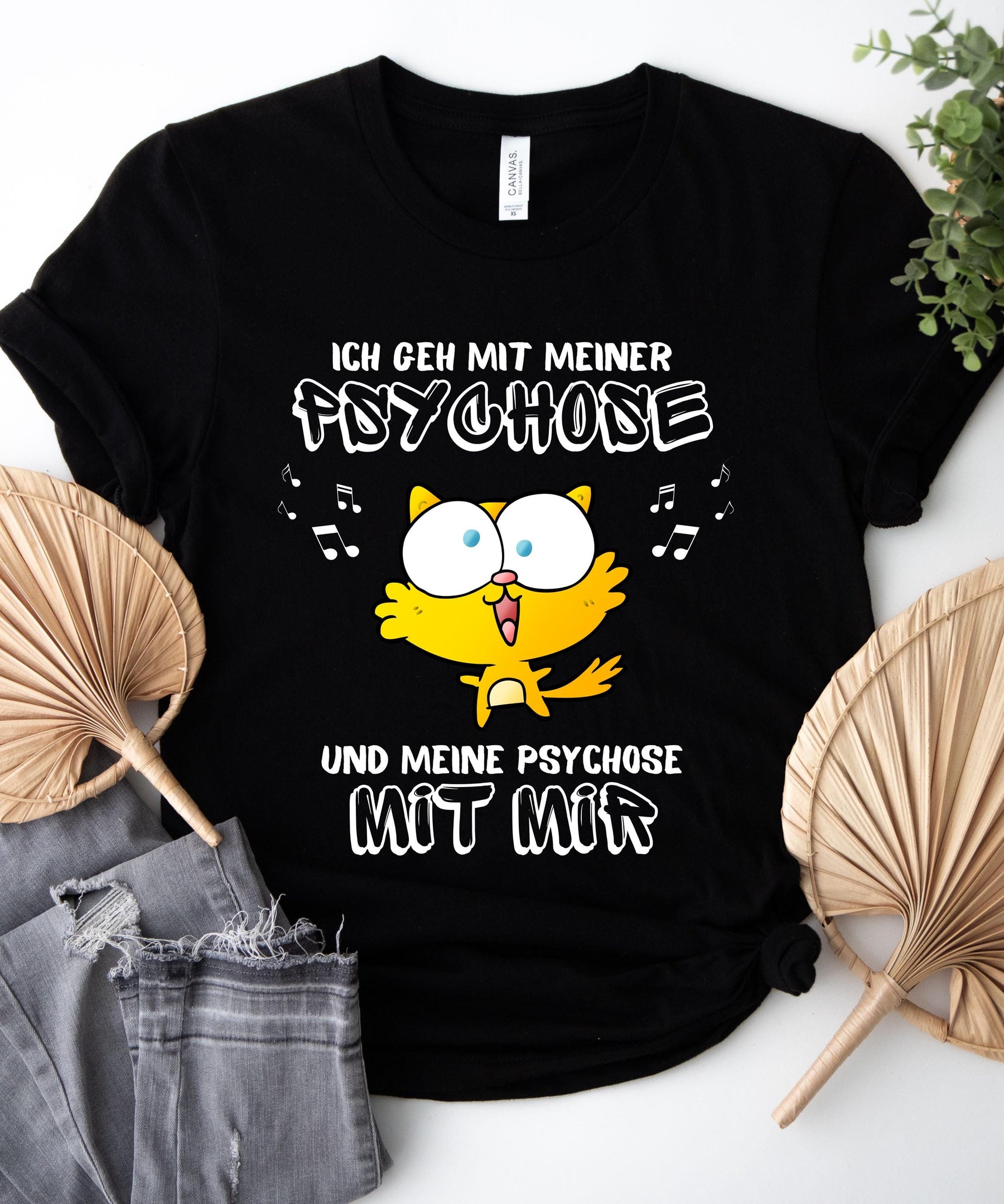 Ich Geh Mit Meiner Psychose | Lustiges Katzen-Shirt | Statement T-Shirt Herbst